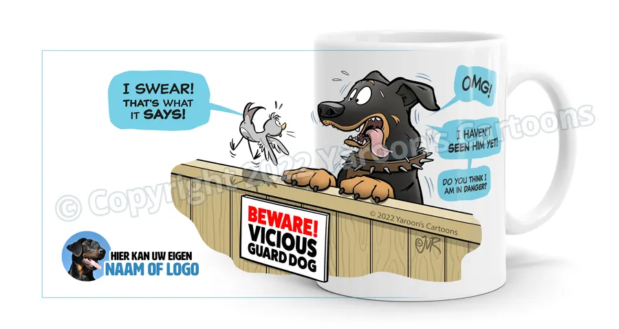 Voorbeeld van Engelstalige bedrukking gepersonaliseerde Vicious Guard Dog mok